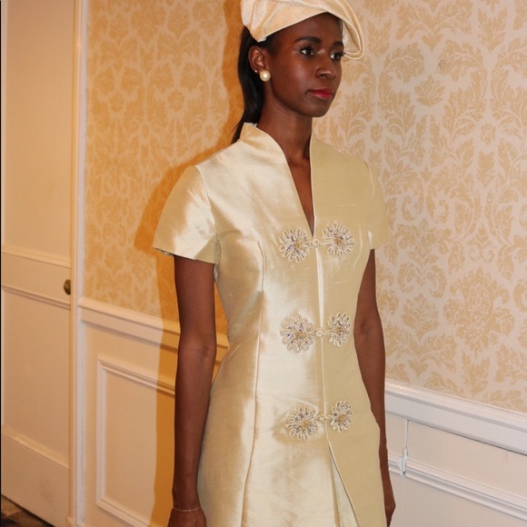 SOLD! Vintage Handmade Mandarin Collar Bejeweled Dress - Picture 3 of 9